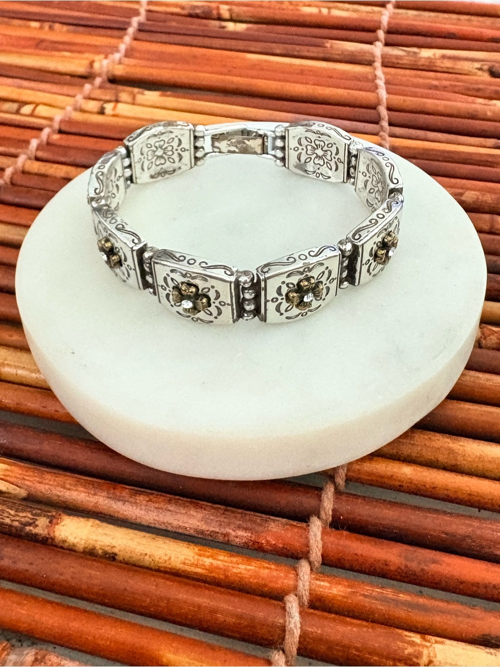 Brighton Silver and Gold Floral Panel Bracelet